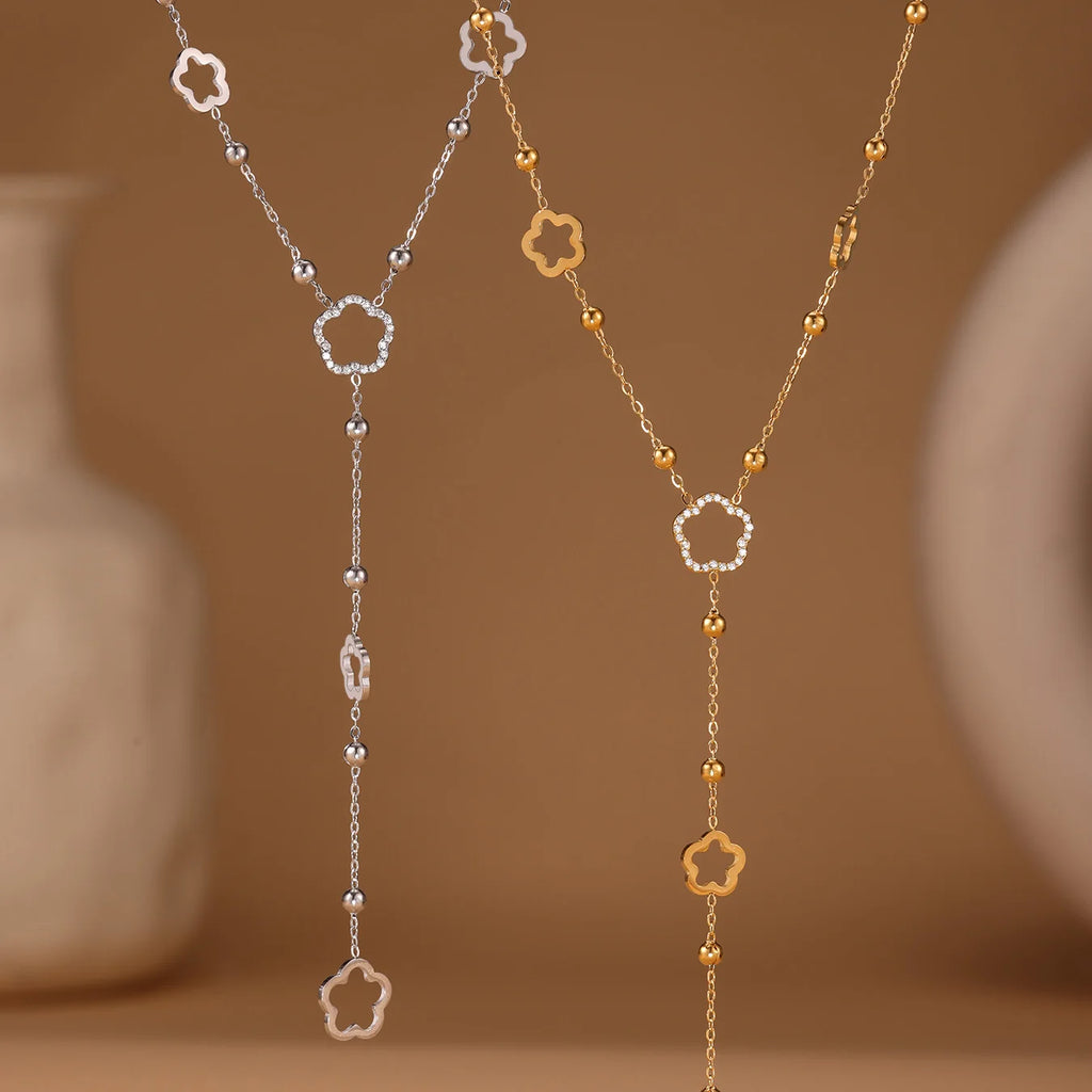 Collier Fleurs & Zircon – Acier Inoxydable