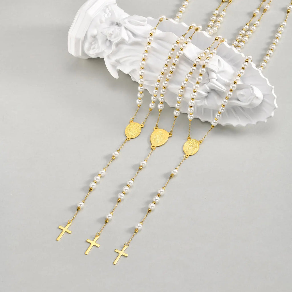 Collier Croix & Saint Benoît – Perles & Chaîne