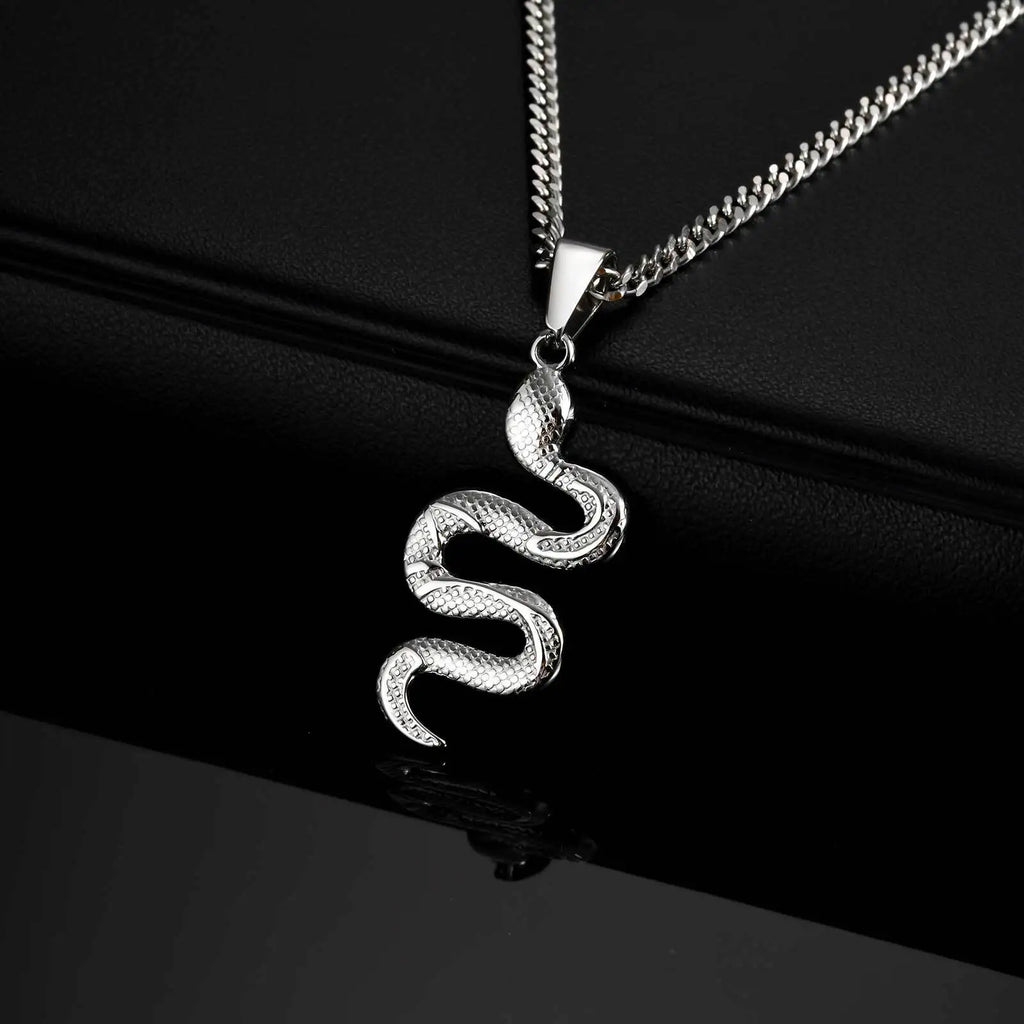 Vnox Simple Hip Hop Stainless Steel Snake Pendant Men's Necklace, Adjustable Cuban Chain, Daily Casual Jewelry Accessories Gifts