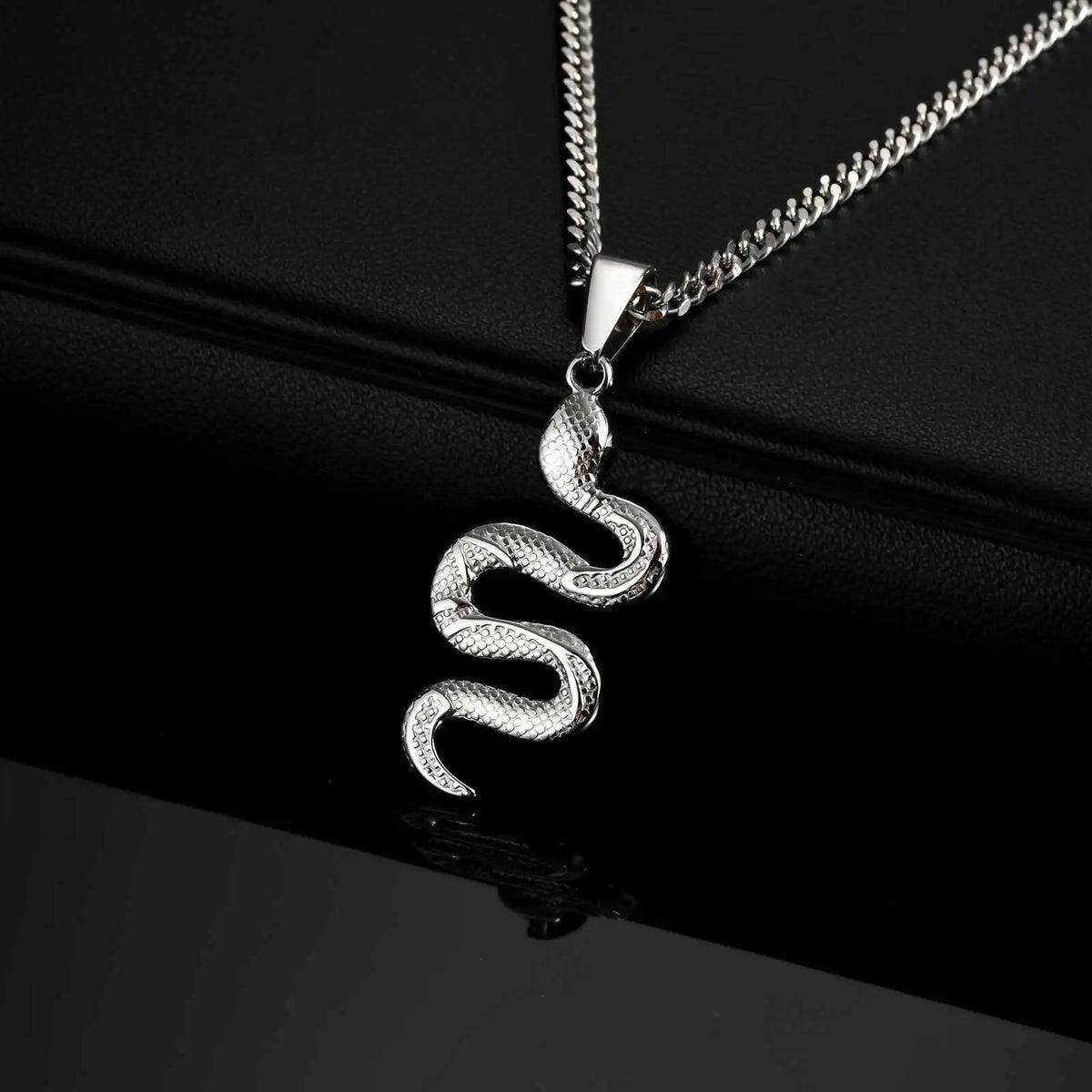 Vnox Simple Hip Hop Stainless Steel Snake Pendant Men's Necklace, Adjustable Cuban Chain, Daily Casual Jewelry Accessories Gifts