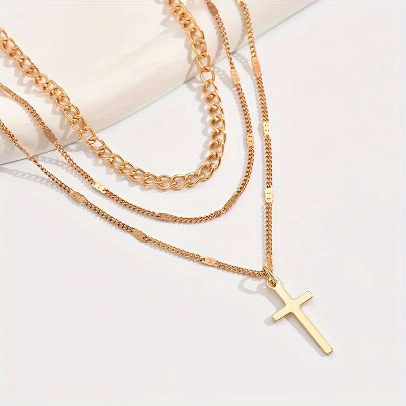 Collier Croix Multi-Rangs – Acier Inoxydable