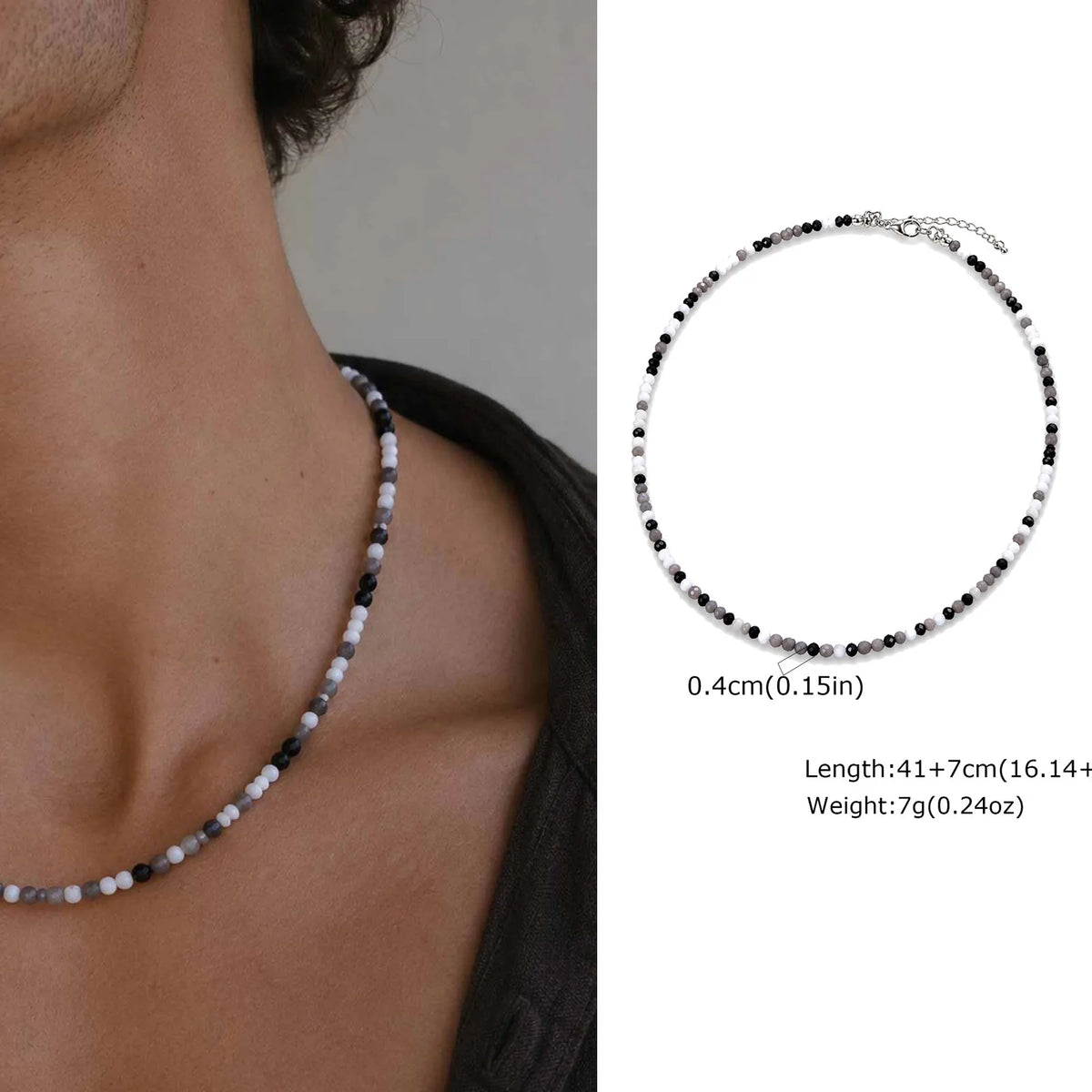 Collier Perles & Cristaux – Style Élégant pour Homme