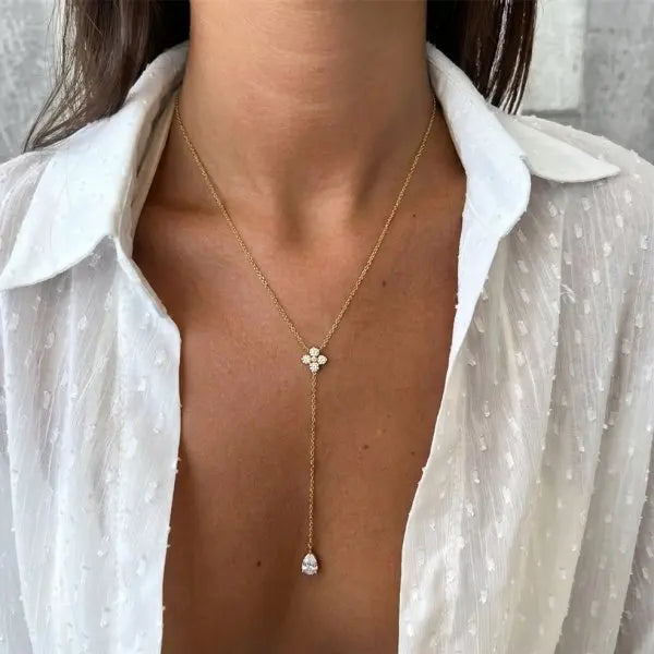 Collier Fleur & Chaîne Longue – Acier Inoxydable
