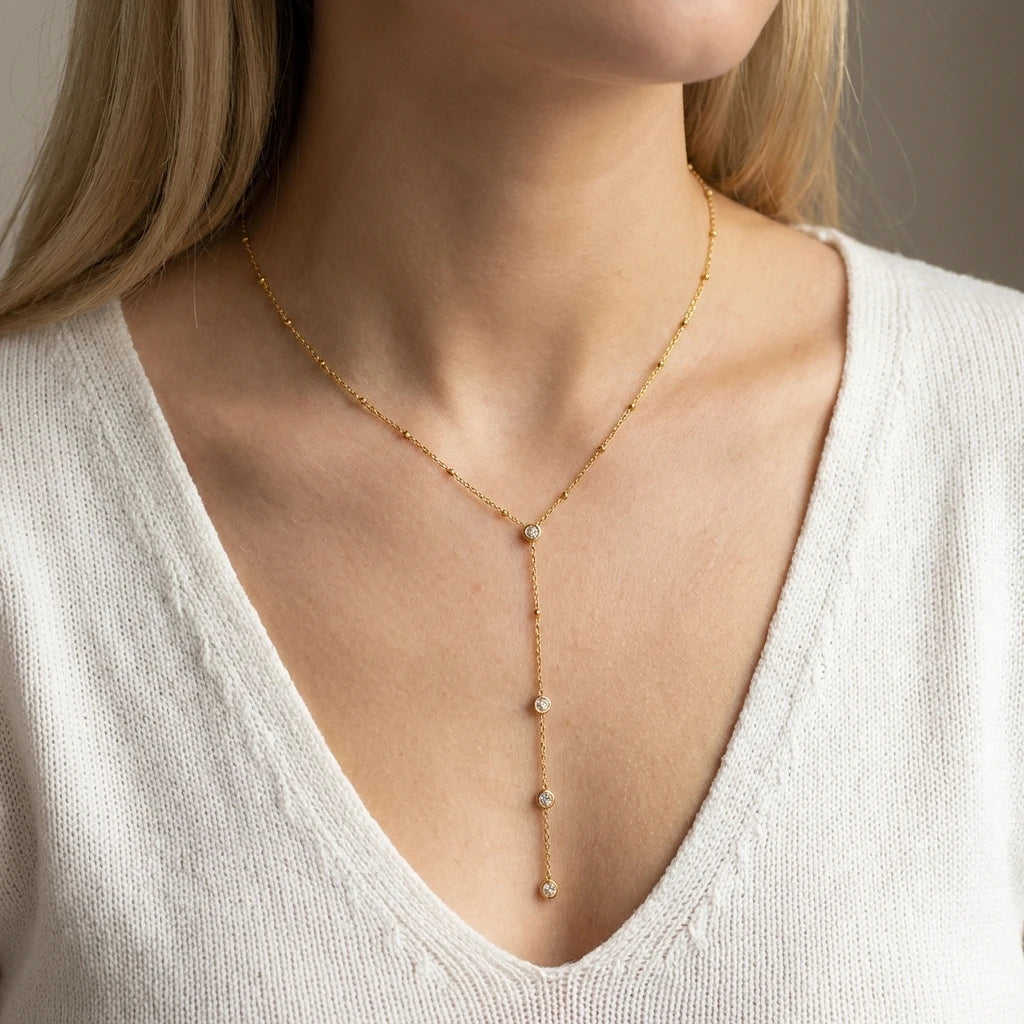 Collier Fleur & Chaîne Longue – Acier Inoxydable