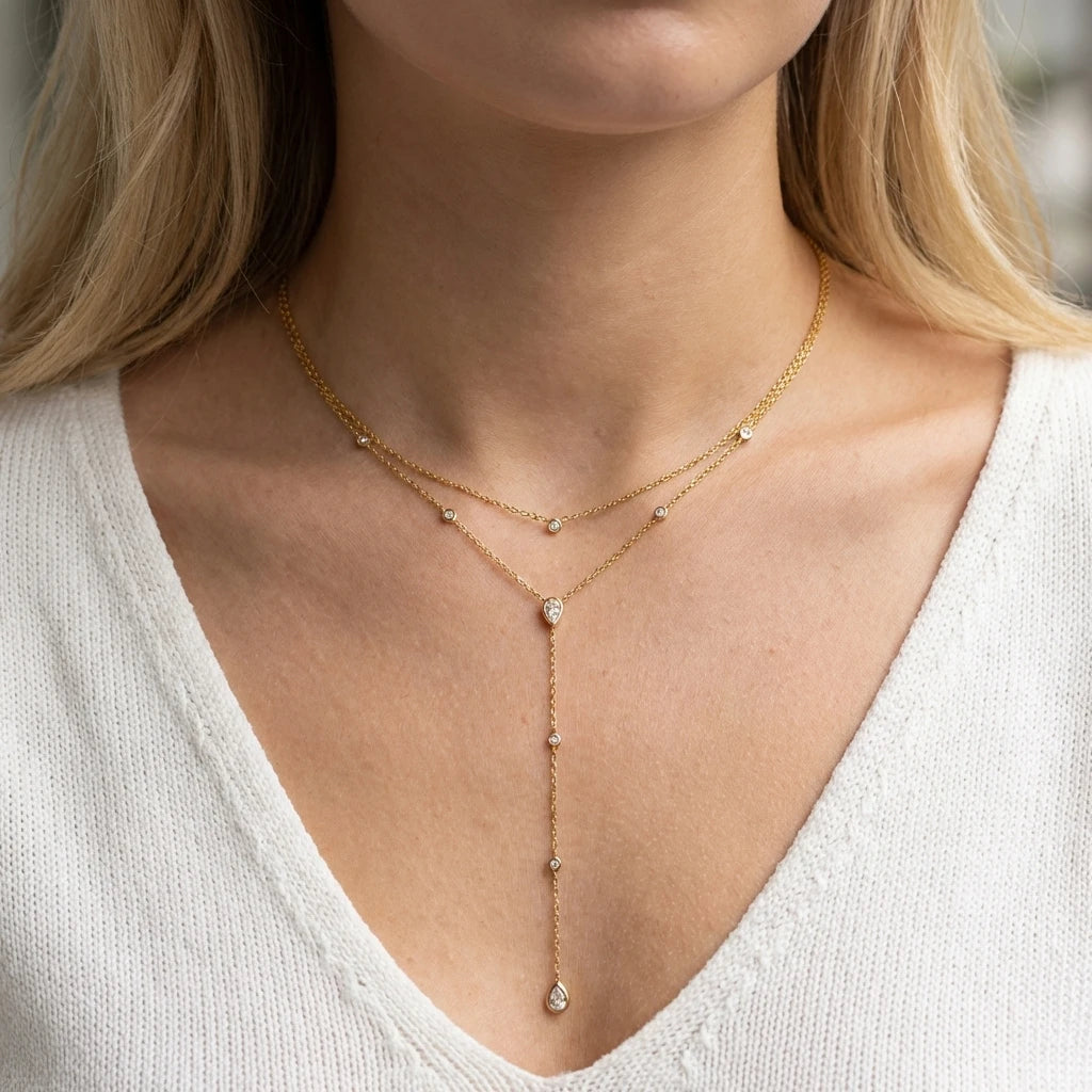 Collier Fleur & Chaîne Longue – Acier Inoxydable