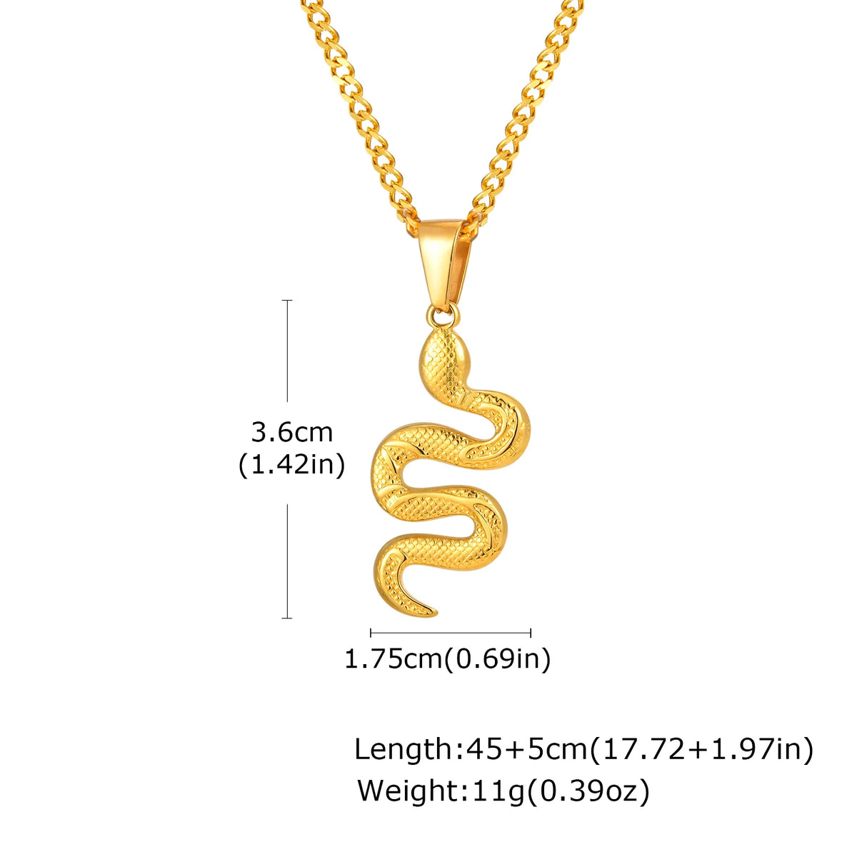Vnox Simple Hip Hop Stainless Steel Snake Pendant Men's Necklace, Adjustable Cuban Chain, Daily Casual Jewelry Accessories Gifts