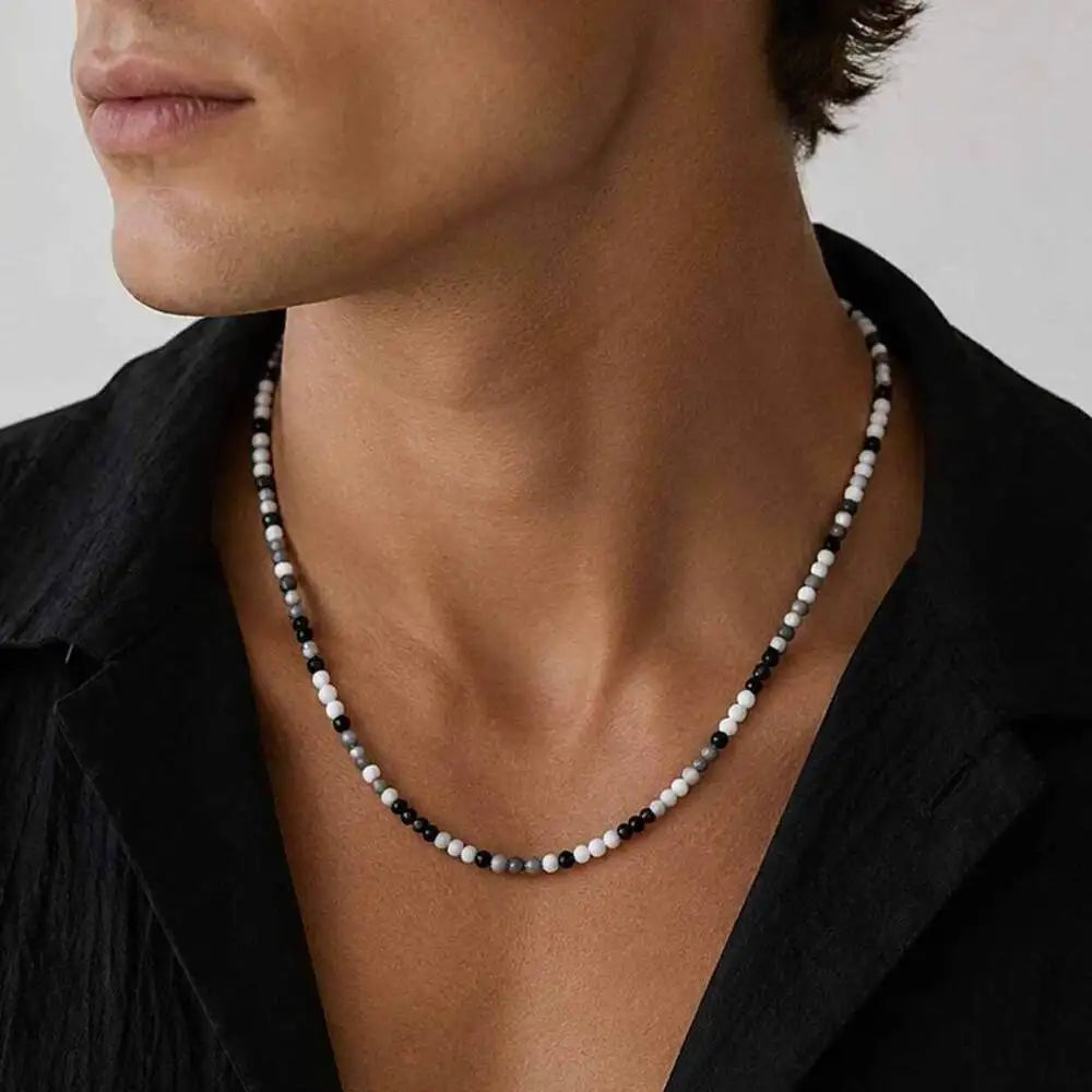 Collier Perles & Cristaux – Style Élégant pour Homme