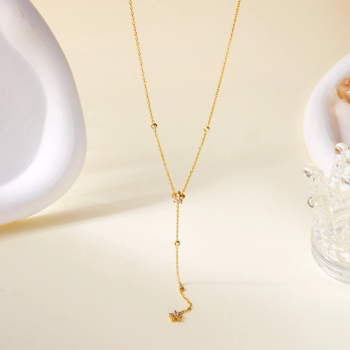 Collier Fleur & Chaîne Longue – Acier Inoxydable