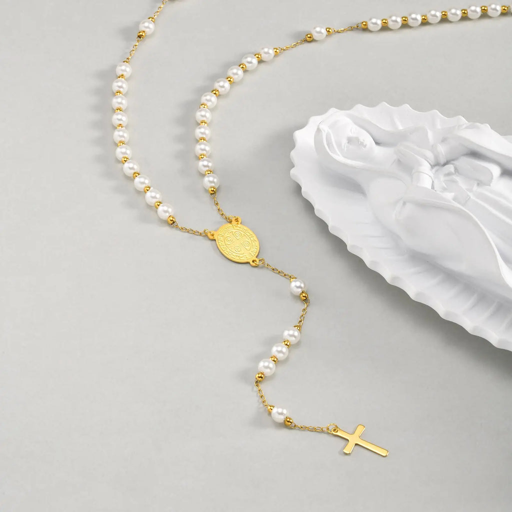Collier Croix & Saint Benoît – Perles & Chaîne