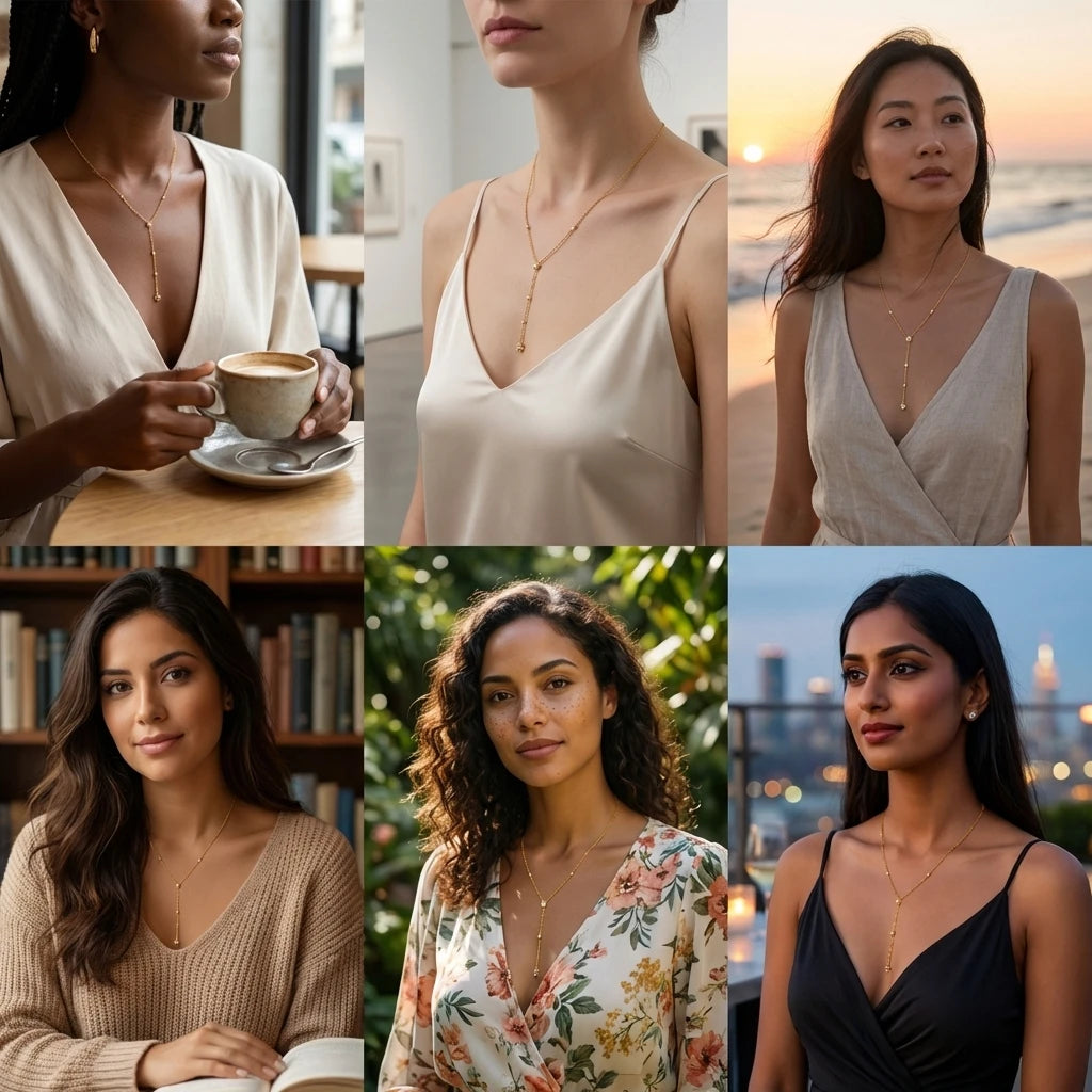 Collier Fleur & Chaîne Longue – Acier Inoxydable