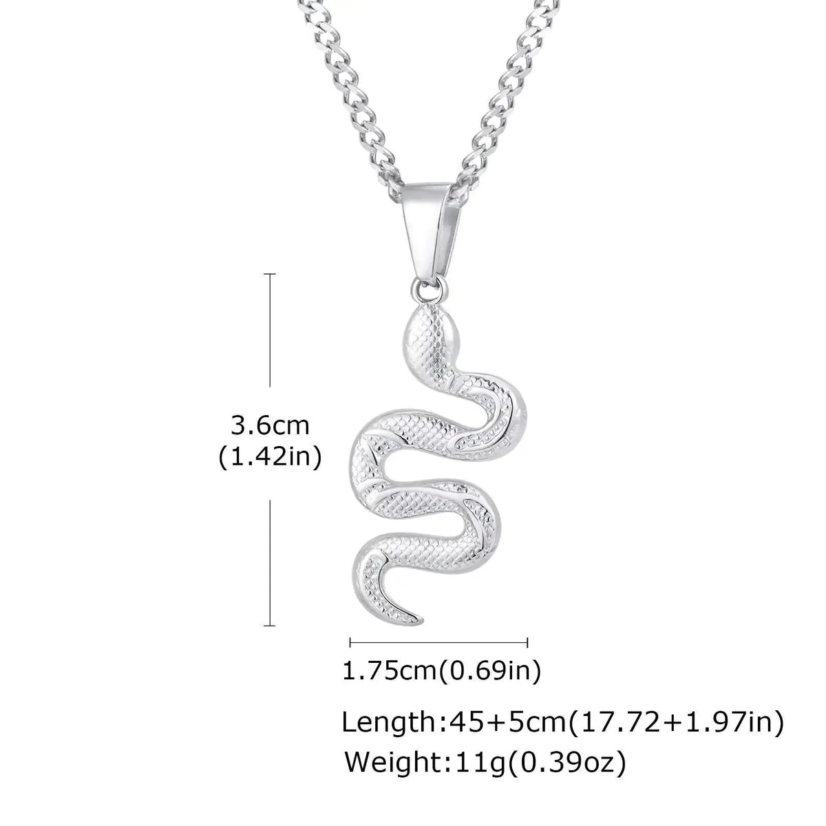 Vnox Simple Hip Hop Stainless Steel Snake Pendant Men's Necklace, Adjustable Cuban Chain, Daily Casual Jewelry Accessories Gifts