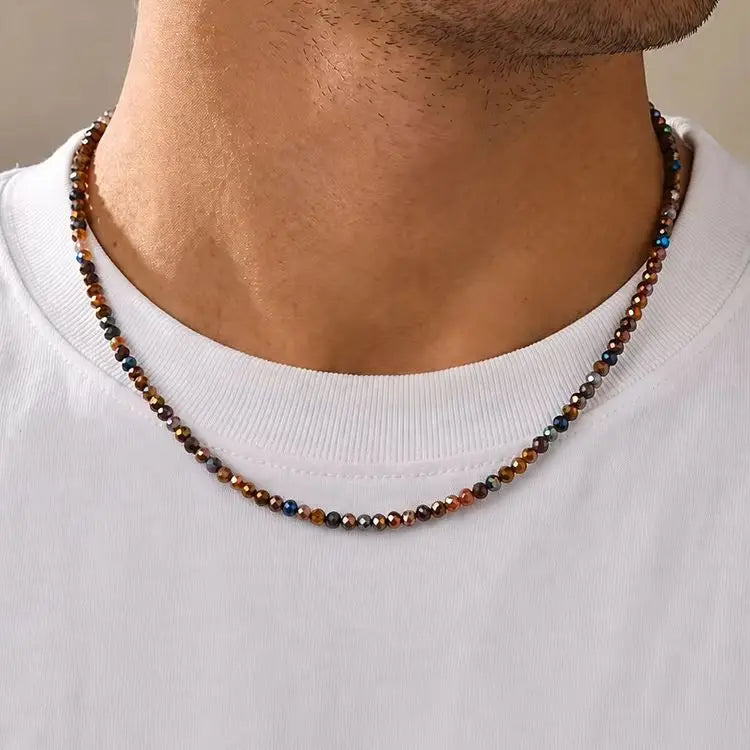 Collier Perles & Cristaux – Style Élégant pour Homme