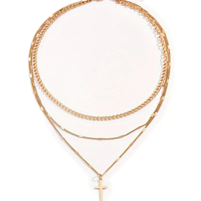 Collier Croix Multi-Rangs – Acier Inoxydable