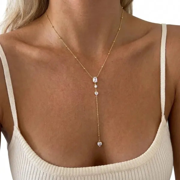 Collier Fleur & Chaîne Longue – Acier Inoxydable