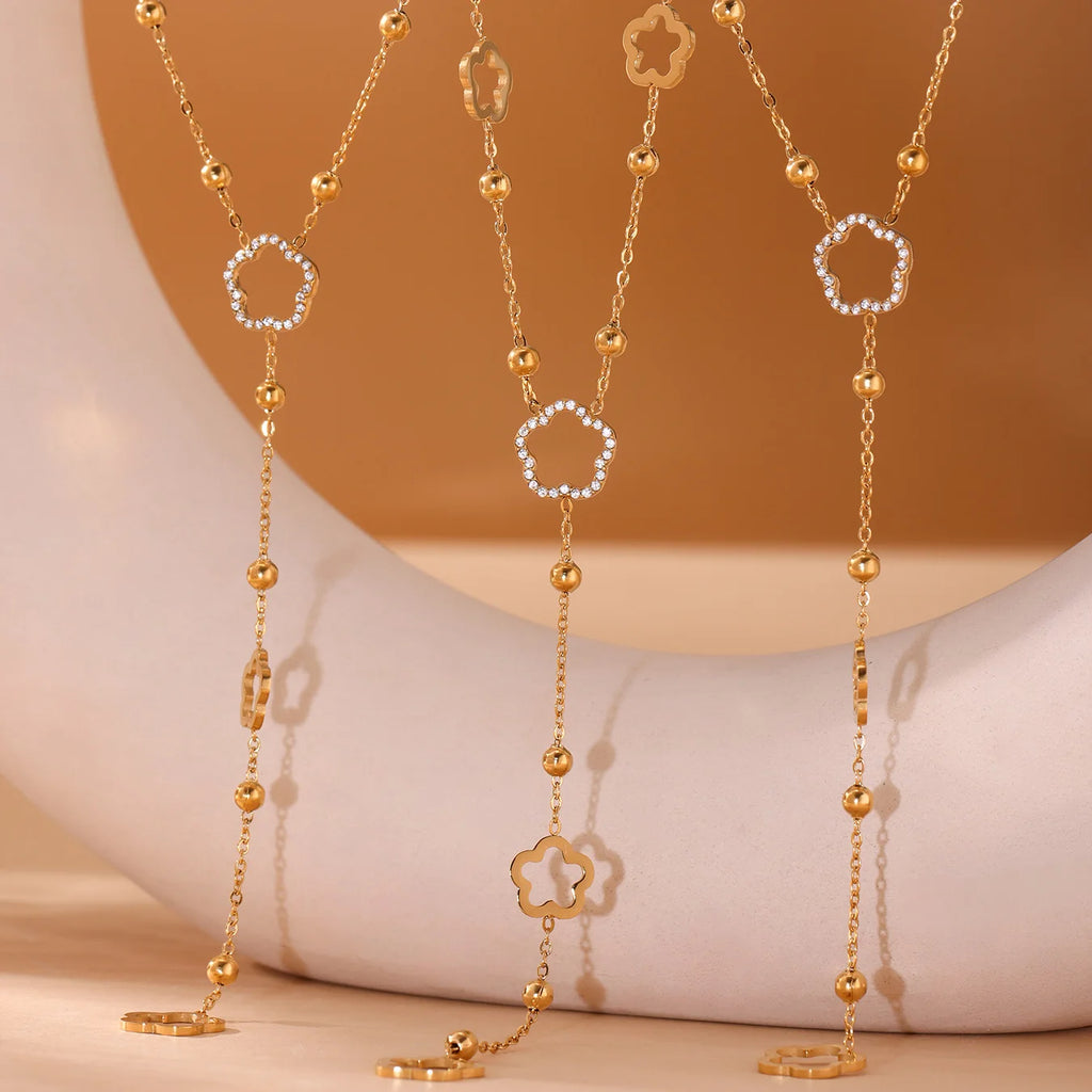 Collier Fleurs & Zircon – Acier Inoxydable