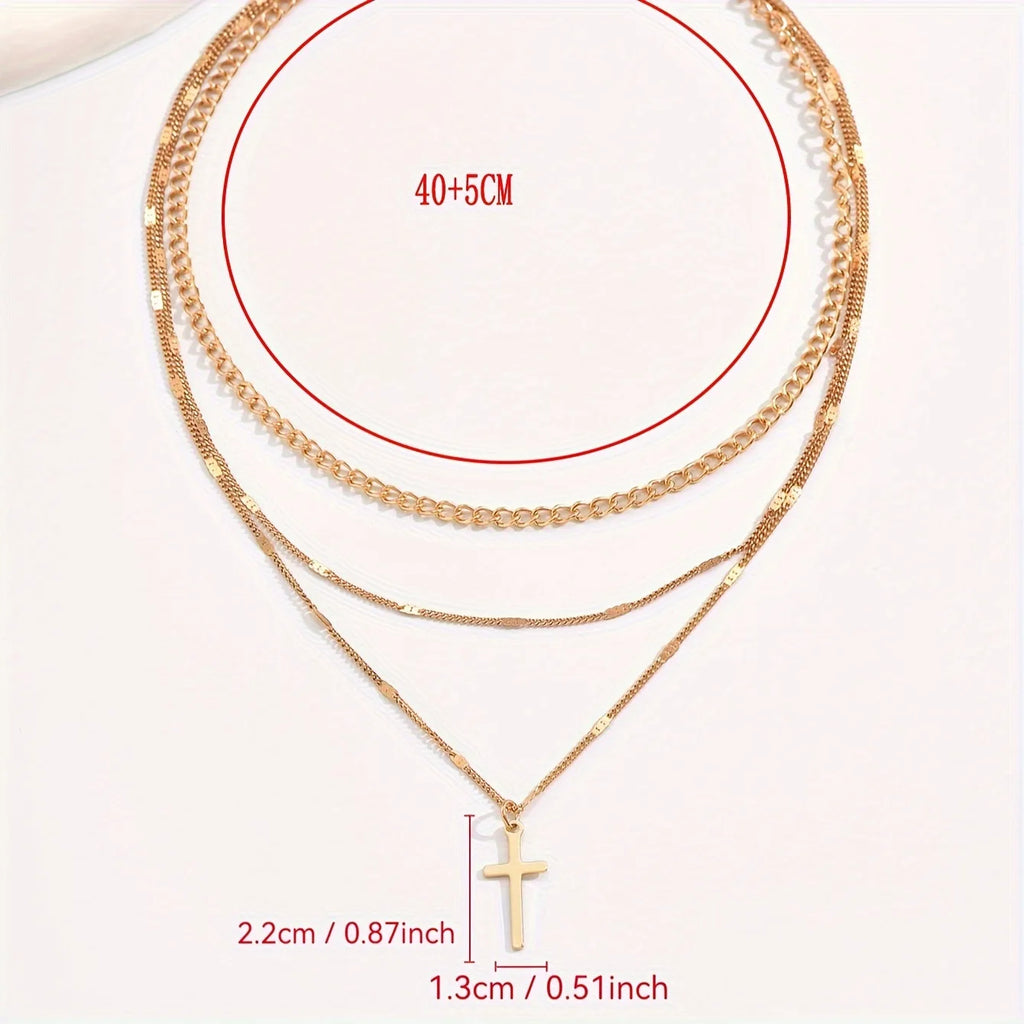 Collier Croix Multi-Rangs – Acier Inoxydable