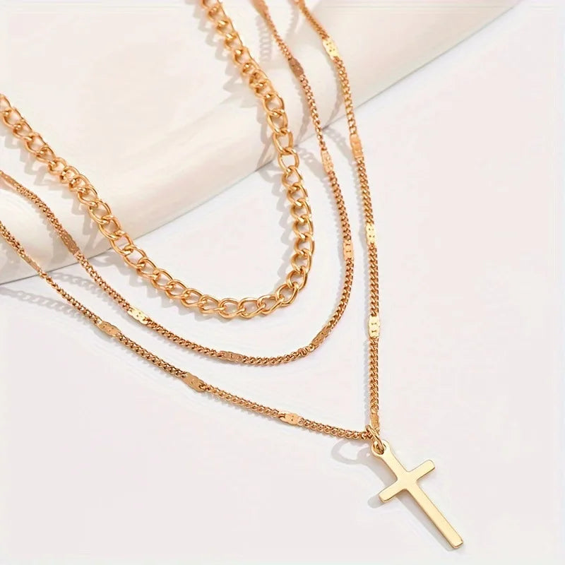 Collier Croix Multi-Rangs – Acier Inoxydable