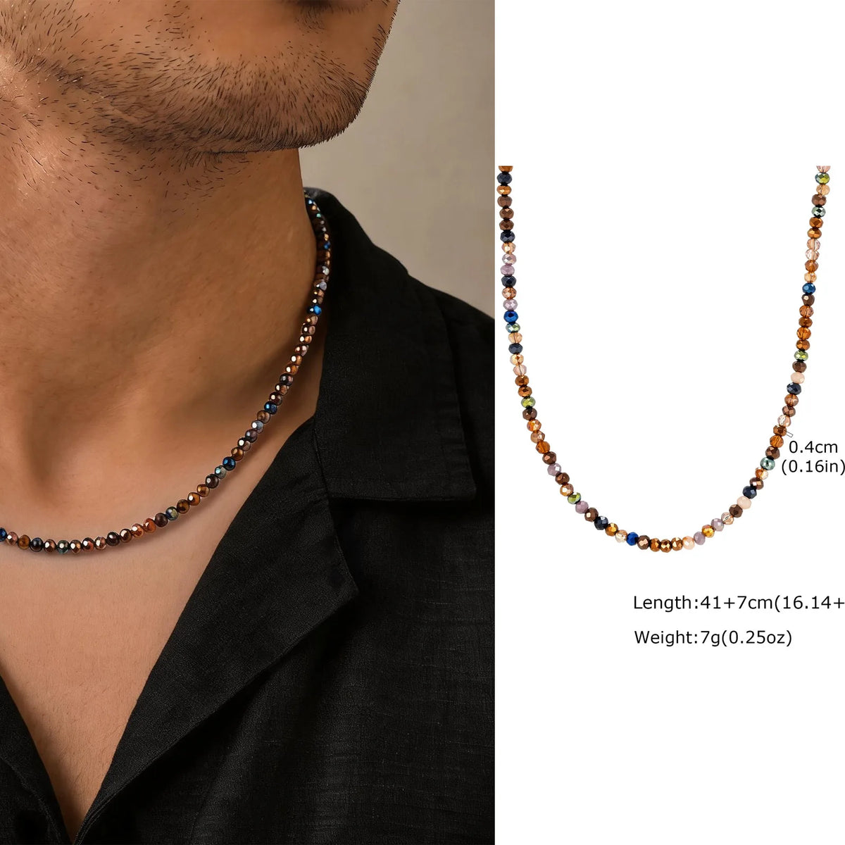Collier Perles & Cristaux – Style Élégant pour Homme