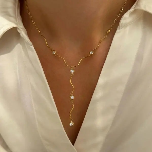 Collier Fleur & Chaîne Longue – Acier Inoxydable